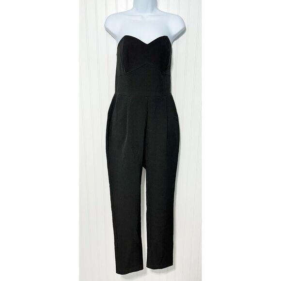 Adelyn Rae Women's Strapless Sweetheart Neckline Slim Leg Jumpsuit Black Medium - Picture 1 of 14